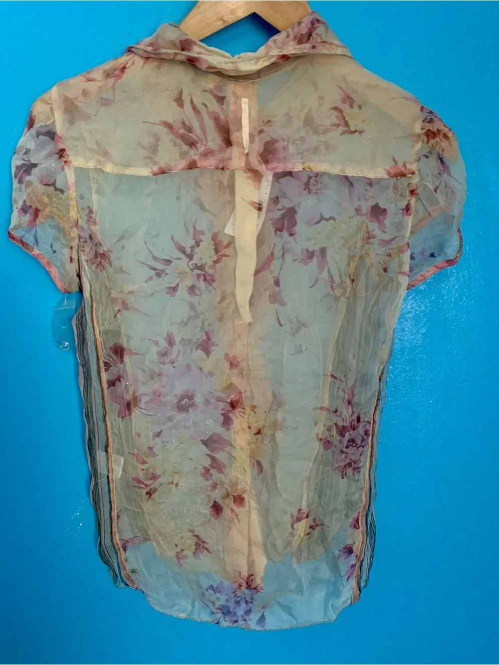 VTG Y2K Johnny Was For Love & Liberty Sheer Floral Silk Ruffle Button Blouse NWT